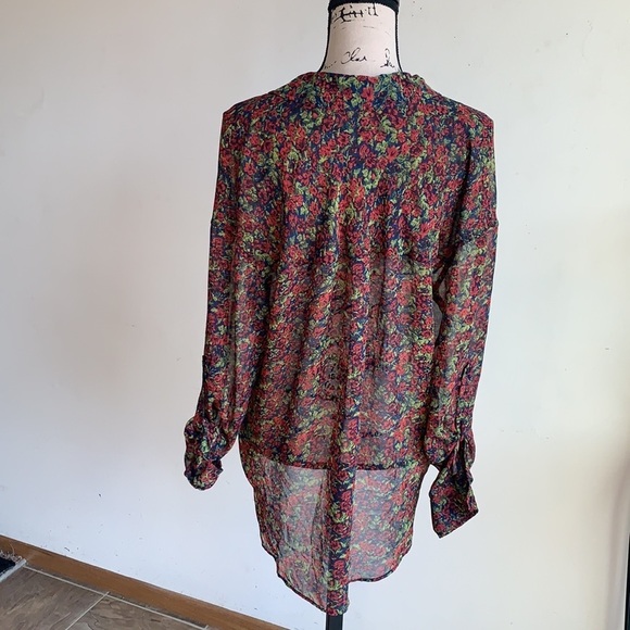 Free People Floral Button Down High Low Blouse - Picture 9 of 13